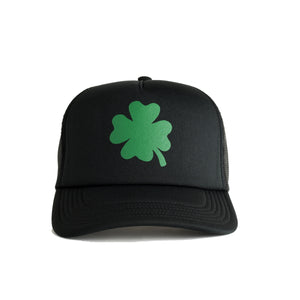 St. Patrick's Day 4 Leaf Clover Recycled Trucker Hat - black