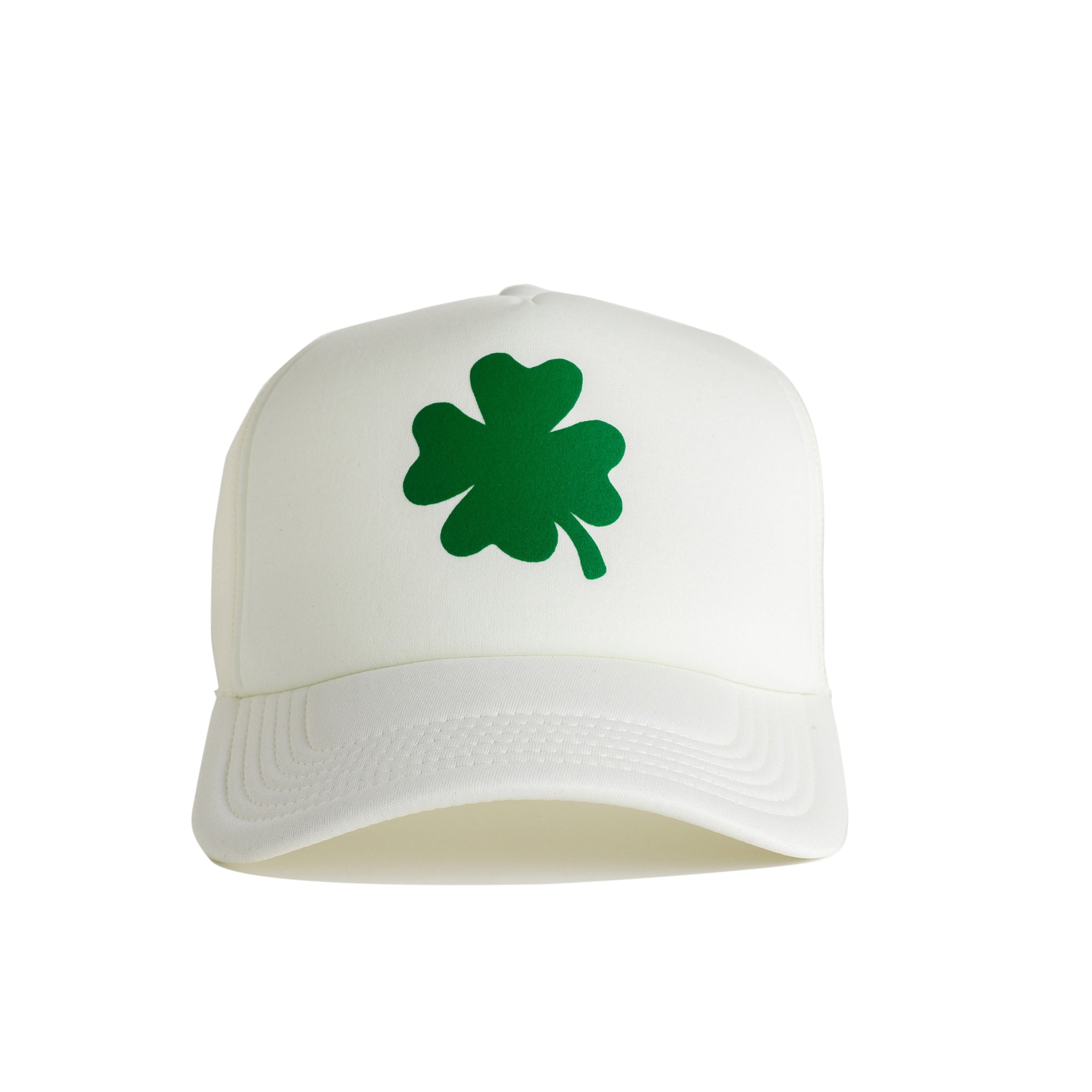 St. Patrick's Day 4 Leaf Clover Recycled Trucker Hat - snow