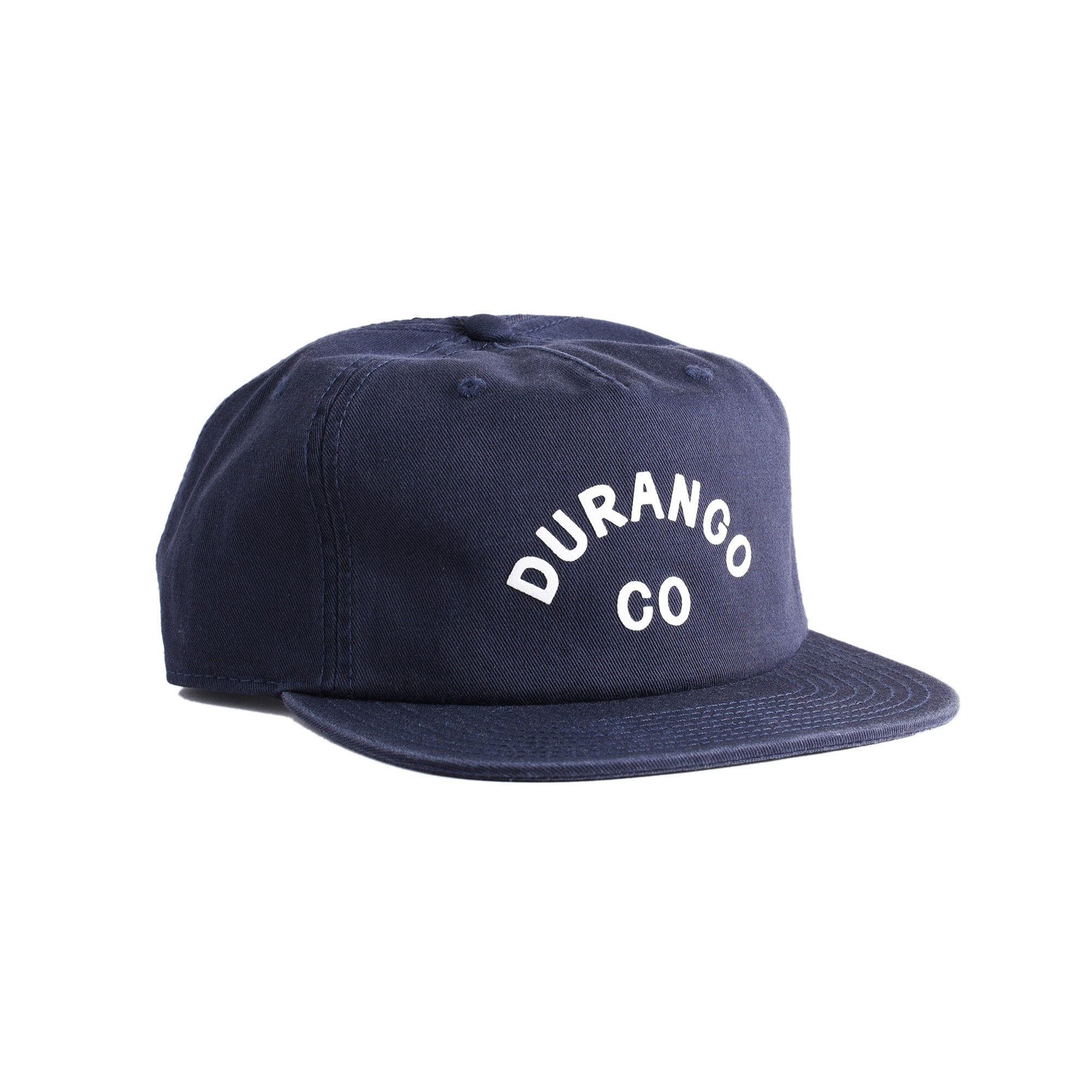 Navy blue cotton cap with 'Durango Co' text on a white background
