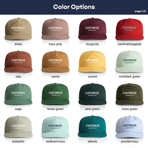 Color options for customizable nylon hats.