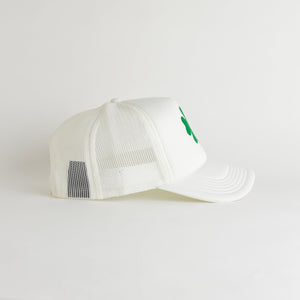 St. Patrick's Day 4 Leaf Clover Recycled Trucker Hat - snow