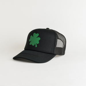 St. Patrick's Day 4 Leaf Clover Recycled Trucker Hat - black