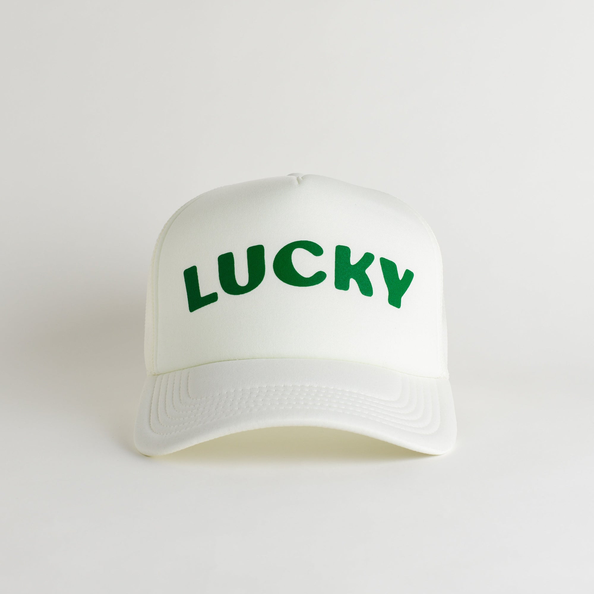 St. Patrick's Day Lucky Recycled Trucker Hat - snow